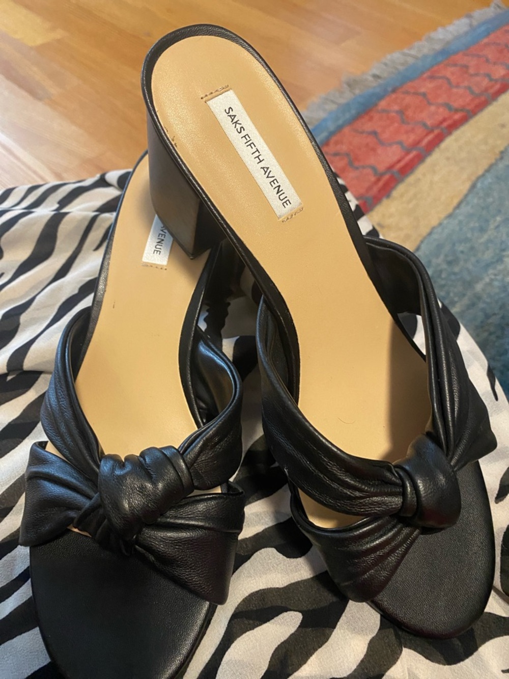 Saks Fifth Avenue Black Knotted Leather Mule Sandals